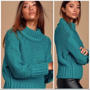 Free People My Only Sunshine Chunky Knit Sweater Teal Blue/Green Women’s Small